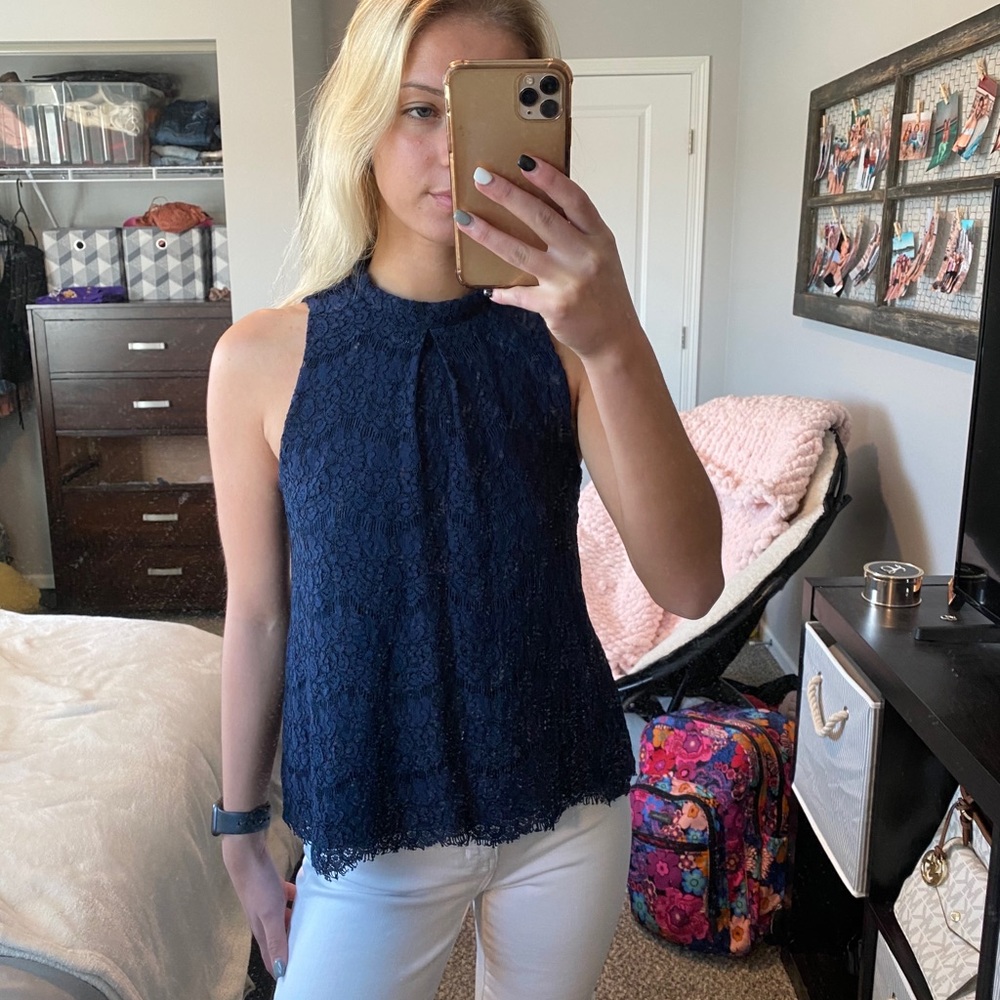 Navy Lace Tank Top